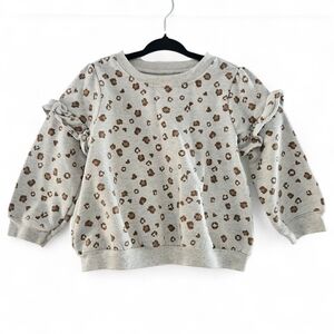 ADD-ON | Carter’s Toddler Girl Leopard Print Sweatshirt Ruffle Sleeve Grey Brown